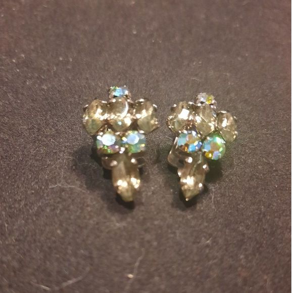 Vintage Clip On Earring Brooch Set Made in Germany Sparkling Rhinestones - Picture 6 of 10